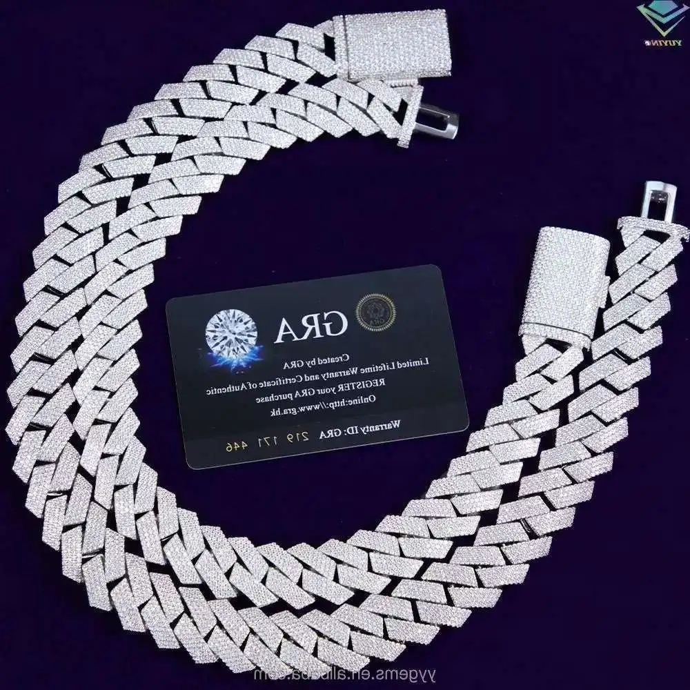 

Heavy Mossanite Cuban Chain 20mm S925 Sterling Silver Mens Hip Hop Necklace VVS Lab Moissanite Cuban Link Chain Bracelet