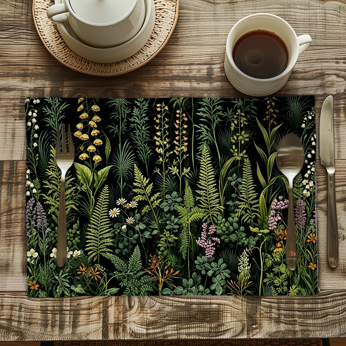 Gorgeous Floral Pattern Polyester Placemats & Coasters - Stylish Table Linens for Home Dining, Kitchen and Daily Use