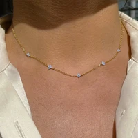 New Stainless Steel Zircon Necklaces for Women 18K Gold Plated Four Leaf Grass Collar Chain Necklace Luxury Jewelry Gift - Image 2