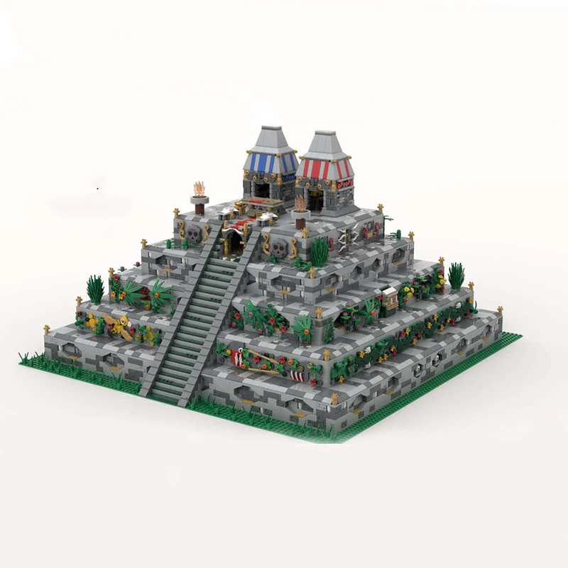 MOC-Baustein 66047, zentraleramerikanische Architektur, aztekisches Pyramidenmodell, zusammengebautes Spielzeugornament