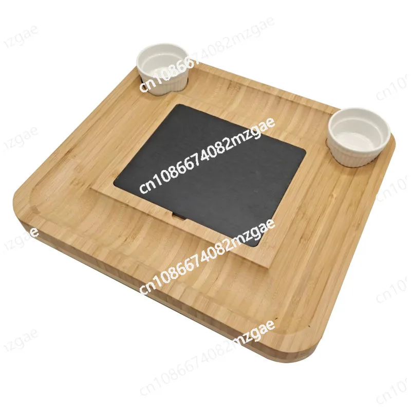 Pizza tray Western bamboo cutting board with slate knife and fork Bamboo pizza tray combination set