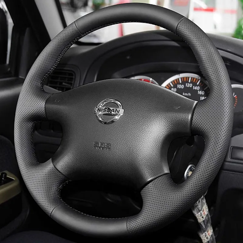 100% Fit For Nissan Almera (N16) X-Trail (T30) Terrano 2 Auto Parts Hand-stitched black Genuine Leather car steering wheel cover