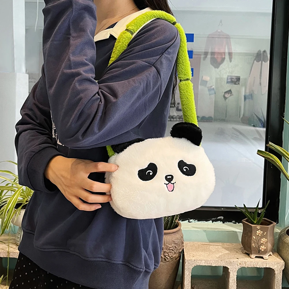 

Милая плюшевая сумка-пандочка для женщин, сумка через плечо в форме животного, с ремешком в форме бамбука, сумка-хобо, дорожная сумка для покупок, сумка-клатч на плечо