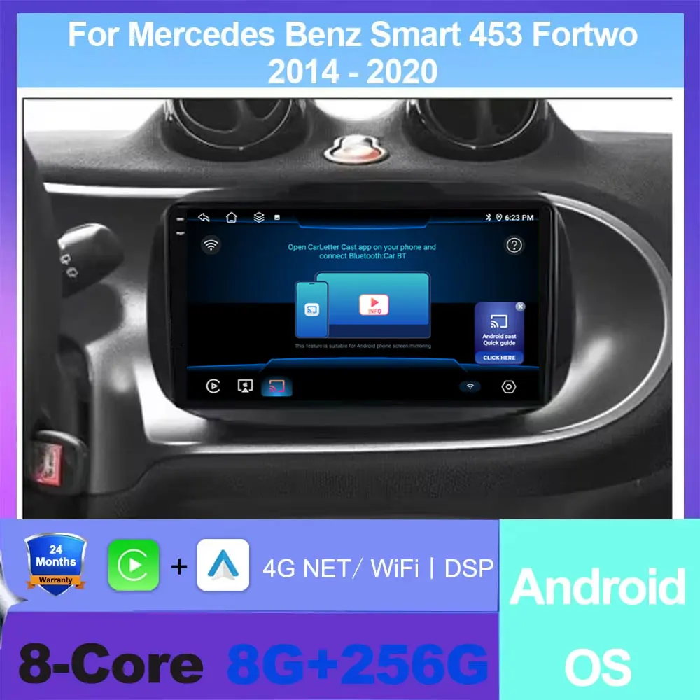 Android Auto Carplay Car Radio For Mercedes Benz Smart 453 Fortwo 2014 - 2020 radio Multimedia QLED Screen DSP 4G LTE Stereo