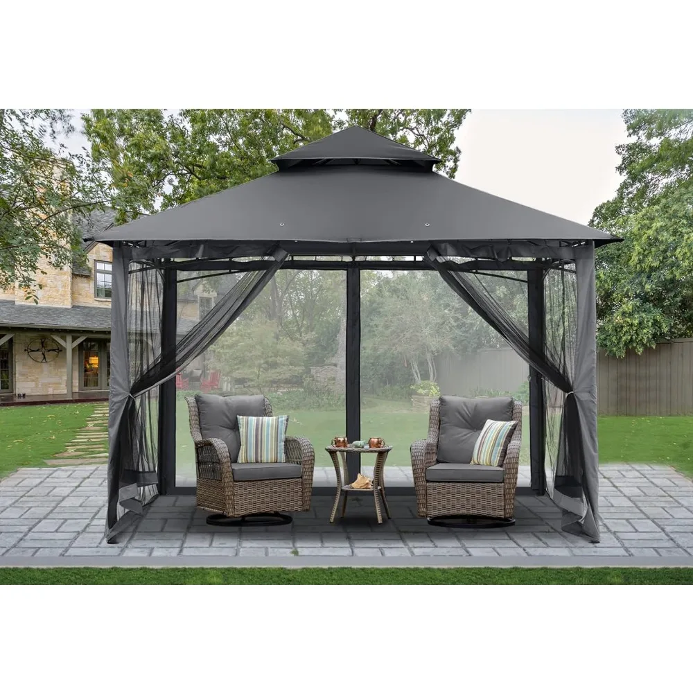 Outdoor Awning Outdoor Garden Gazebo for Patios with Stable Steel Frame and Netting Walls (8x8 Dark Gray) Folding Canopy Tent