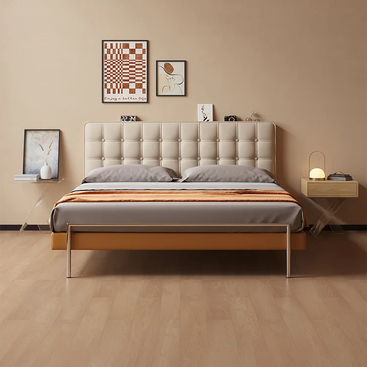 

Customizable French Retro Cream Wind Leather Bed Modern Simple Light Luxury Double Bed Master Bedroom Queen Bed