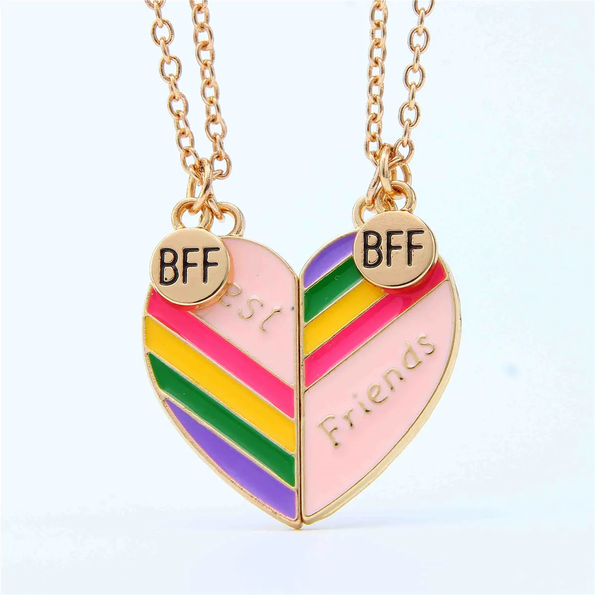 1 set/2pcs European and American hot-shot magnetic rainbow splicing, good friend best friend alloy two-piece set necklace