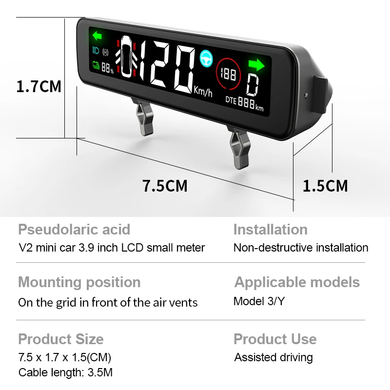 Ruiyyco 3.9 Inch HUD Head-up Display For Tesla Model 3 Y Mini Screen Digital Instrument Panel Speed Display Car Accessories