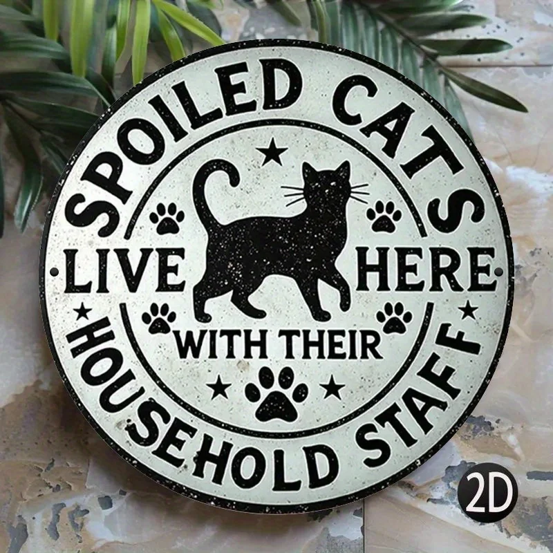 قطعة واحدة من لافتة حديدية عتيقة مقاس 8 بوصات - صورة ظلية كلاسيكية على شكل قطة سوداء مع رسالة "القطط المسحوقة هنا" - ريفي متعثر