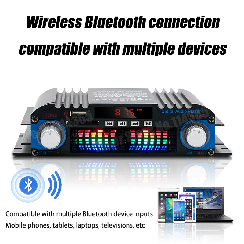 HiFi Sound Amplifier 4 Channel Digital Audio Bluetooth Amplifier 1600W Peak Power Karaoke Player FM Radio Support Remote Control