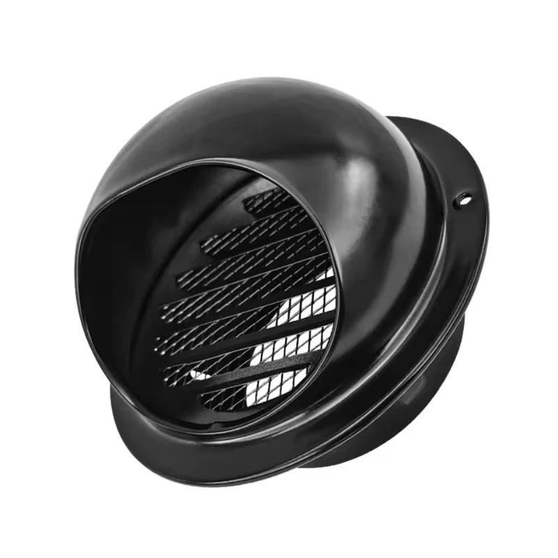 Tappo di sfiato a parete per cappa di scarico nera in acciaio inossidabile da 60 mm ~ 200 mm con griglia di uscita dell'aria a maglia fine incorporata