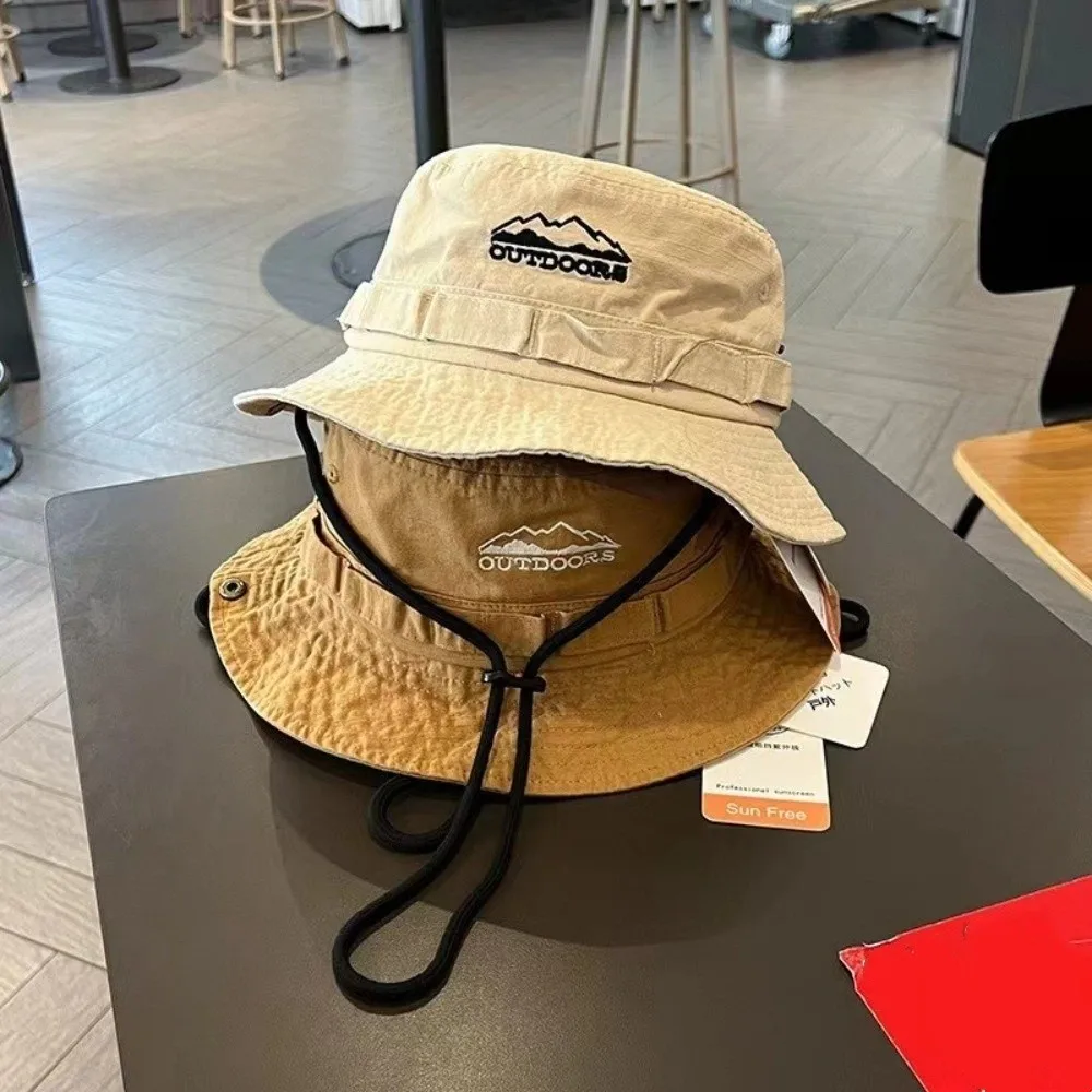 

Fashion Mountain Range Embroidery Fisherman Hat Solid Color Sun Protection Travel Hat Unisex Mountaineering Hat Outdoor
