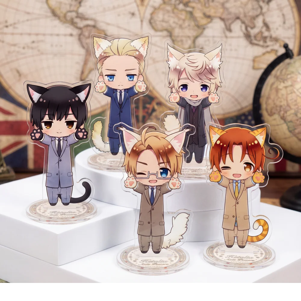 Hetalia: Axis Powers - Soporte acrílico con orejas de gato estilo Chibi, 10 cm |   Figura de Anime Linda de Estados Unidos, Reino Unido, Francia, Alemania e Italia, Decoración de Escritorio, Regalo para Fanáticos