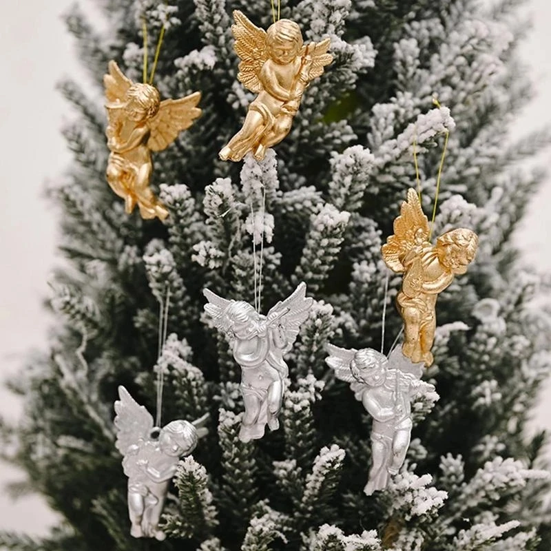 Christmas Ornaments Mini Cupid Angel Ice Pendants Xmas Tree Hanging Decoration Gold Silver Angel Pendants For Christmas Wedding