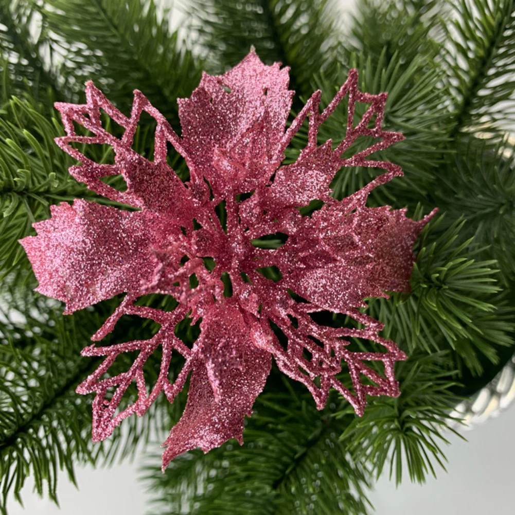 6Pcs 10cm Glitter Artificial Christmas Flowers Xmas Tree Ornaments Merry Christmas Decorations for Home New Year Gift Navidad