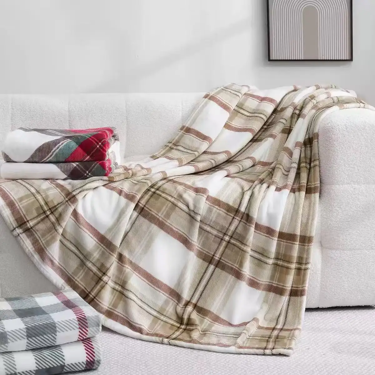 Throw Blanket Orange Black Buffalo Plaid Checked Pattern Cozy Bed Couch Blankets Halloween Holiday Party Decor Gift Blanket - view 3