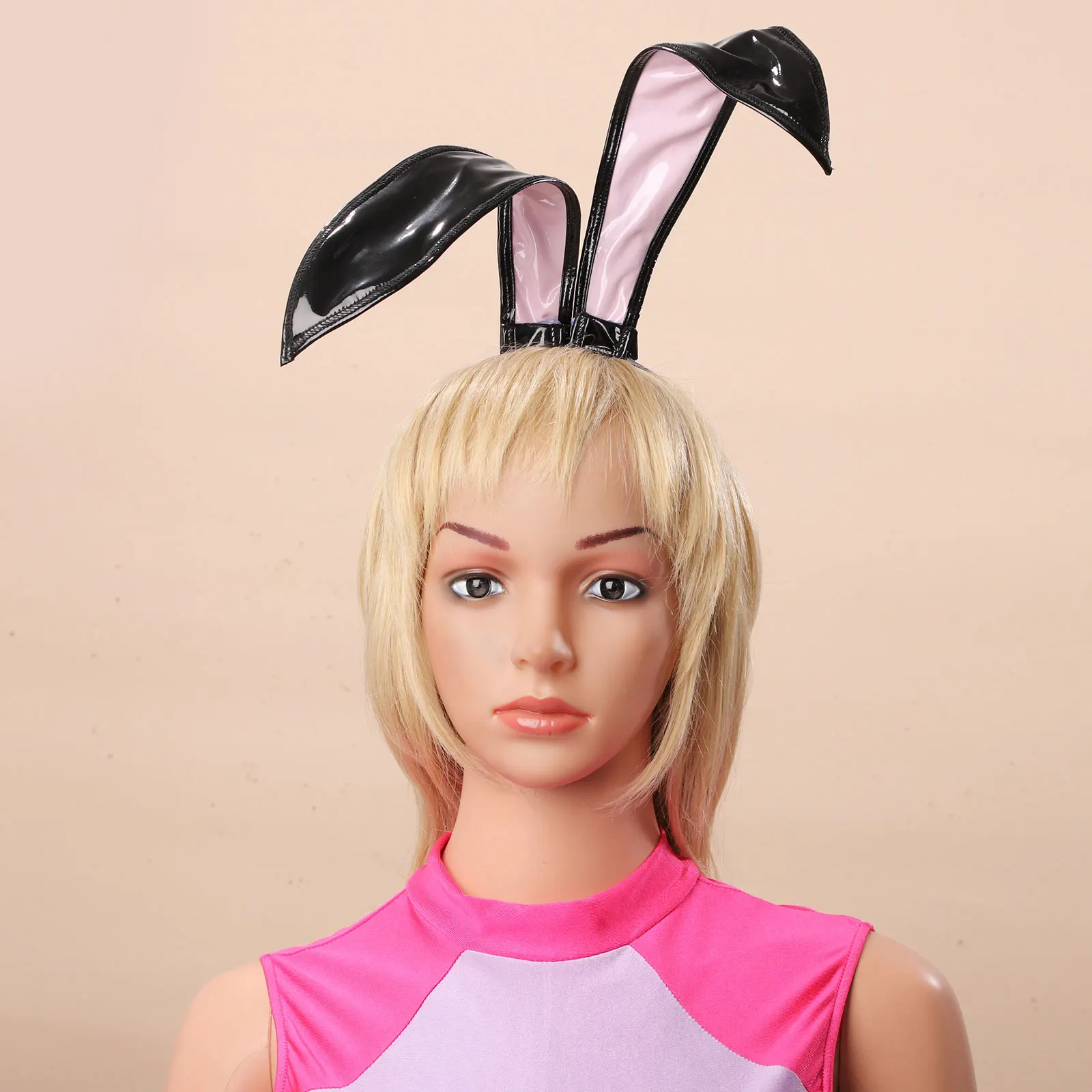 Women PU Leather Rabbit Ears Hair Hoop Headband Headdress Naughty Bunny Girls Cosplay Accessory Fancy Dress Party Props