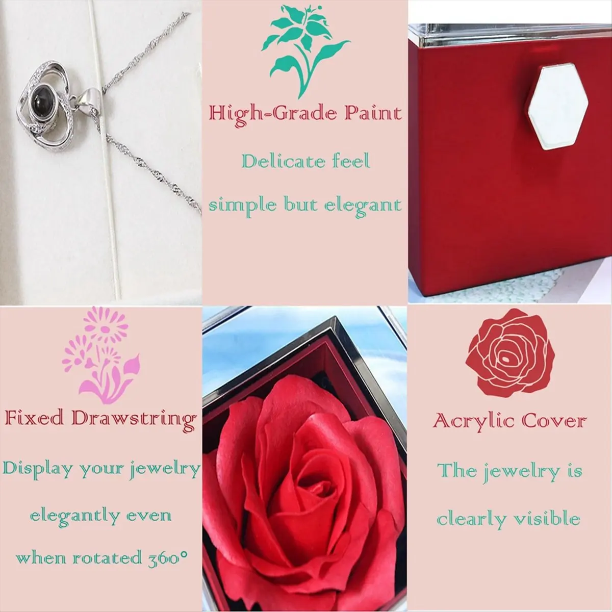 AA77 NEW Rose Ring Box Rotates 360° Velvet Jewelry Box Eternal Rose Box Valentine's Day Mother's Day for Romantic Gifts,Red