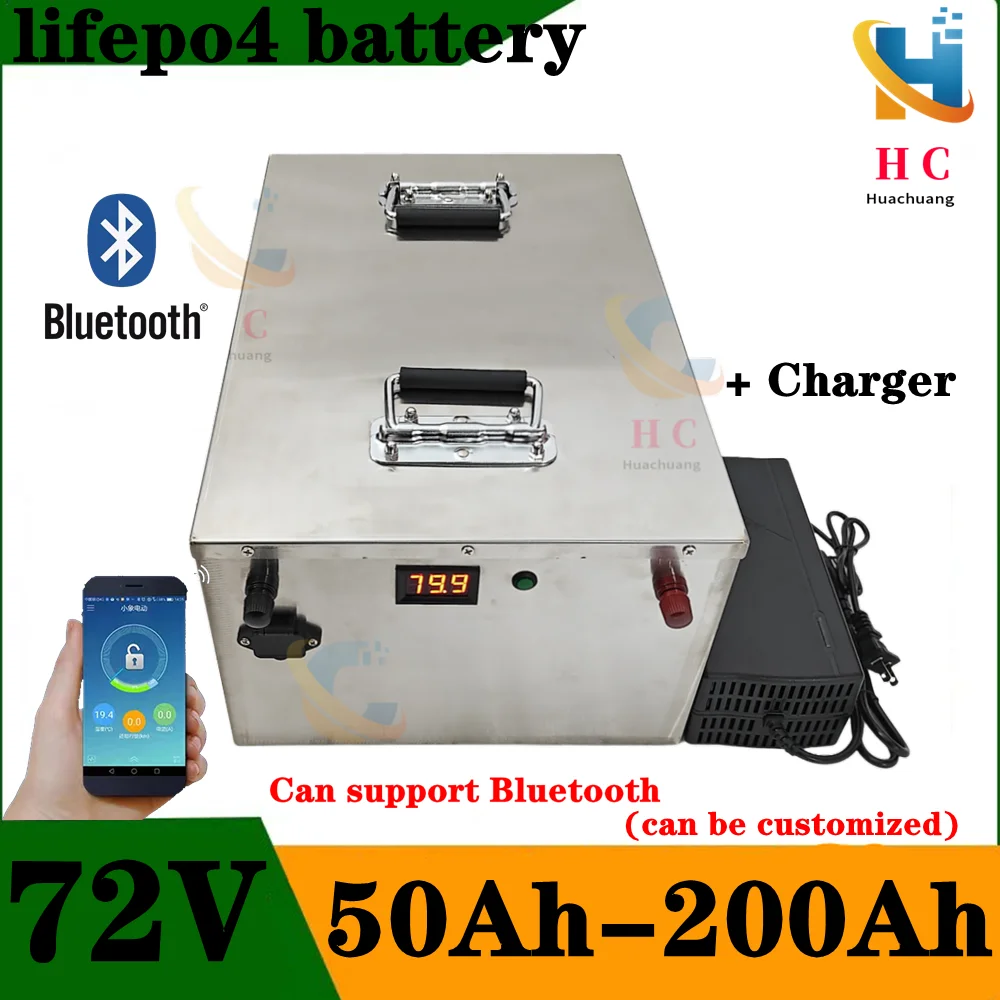 lithium 80Ah 72V 100Ah 200Ah 120Ah 150Ah lifepo4 battery BMS deep cycle for 7000W scooter Motorcycle inverter + 10A charger