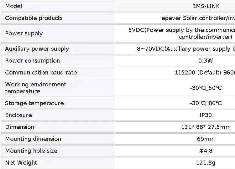 EPEVER BMS Protocol Converter BMS-LINK BMS Protocol Converter For EPever Solar I