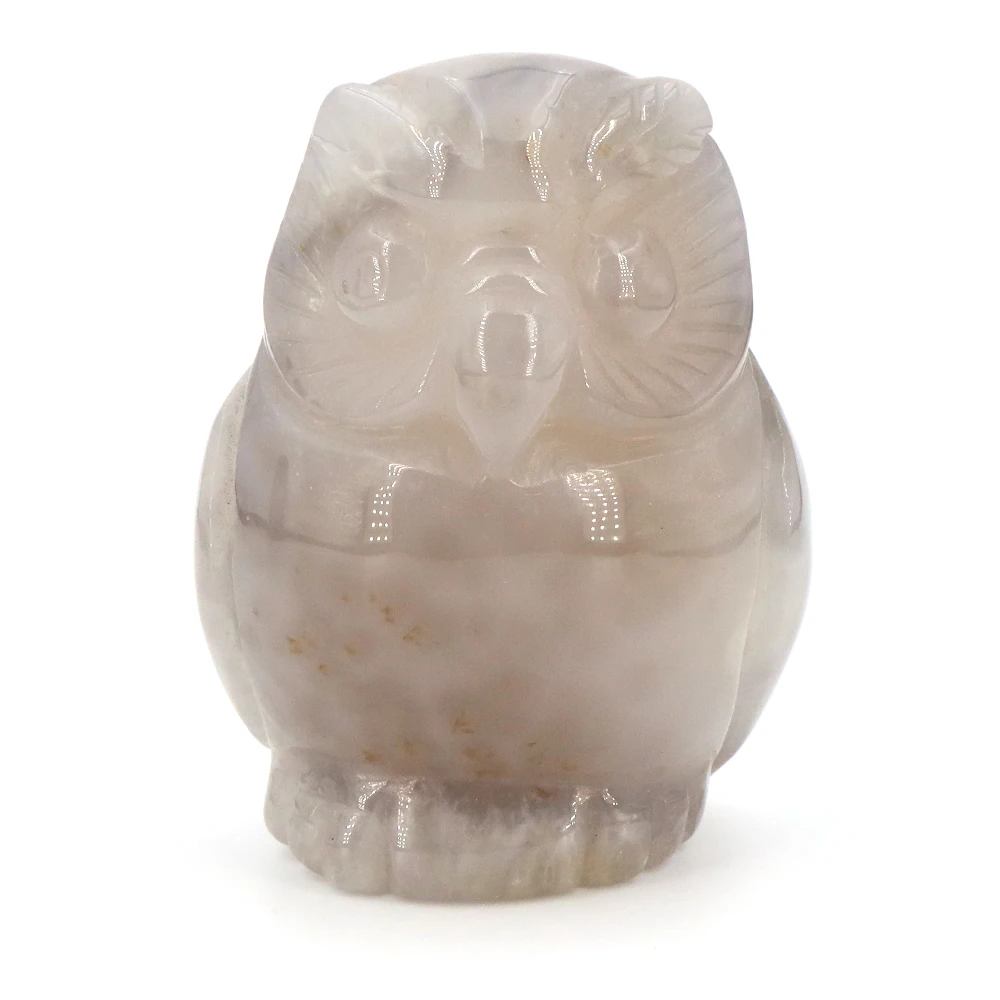 

Agate Owl Statue Natural Gem Gray Agate Geode Crystal Mineral Collectible Specimen Reiki Healing Small Ornament Decor Art Carvin