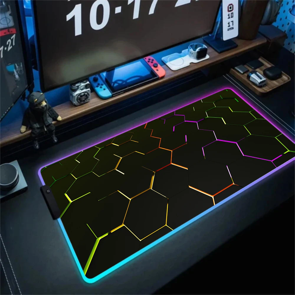 With Backlight Geometry LED Computer Mouse Pad 1000x500mm Gaming Mousepad Kawaii Office Rug RGB Shine Large Colorful Desk Mat