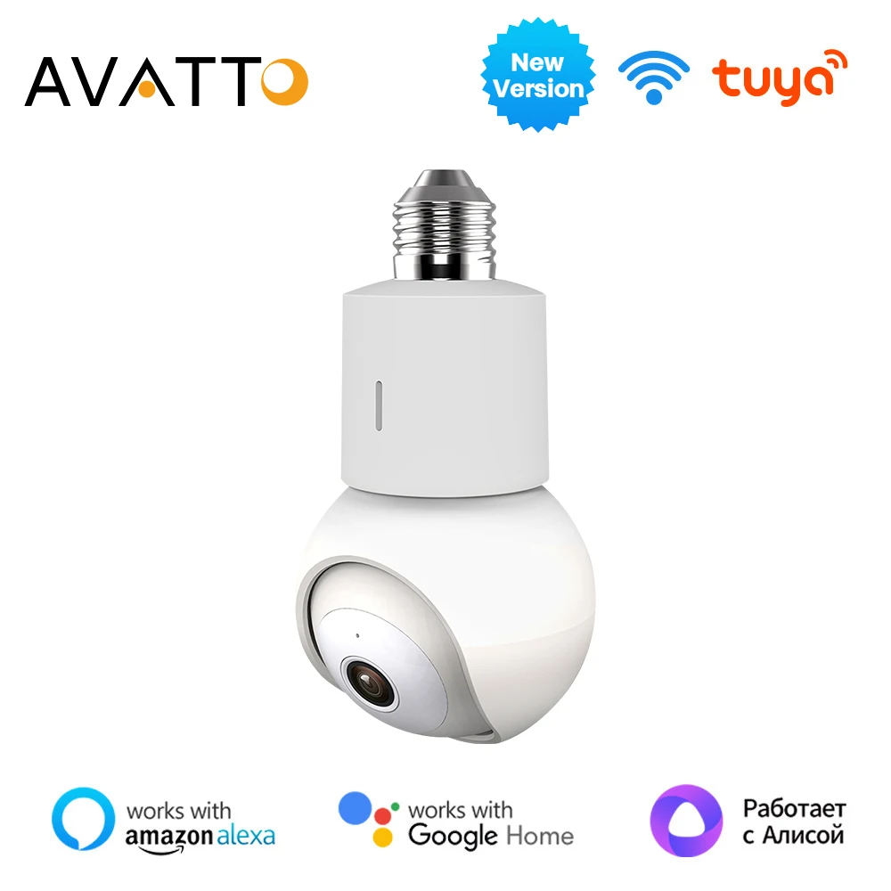 

AVATTO Tuya Smart Home E27 Bulb WiFi Surveillance Camera HD Night Security Video Surveillance Supprt Two Way Audio Mobile Motion