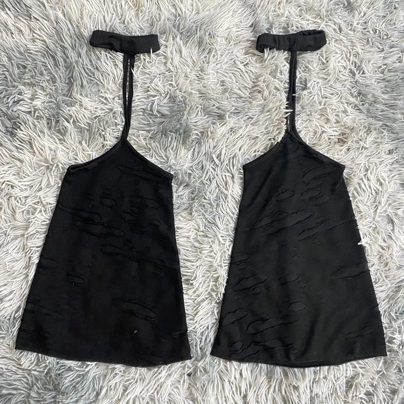 Novelty Halter Leg Warmers For Women Solid Black Broken Fabric Flare Socks Hollow Out Harajuku Dance Gothic Hosiery 2025 Spring