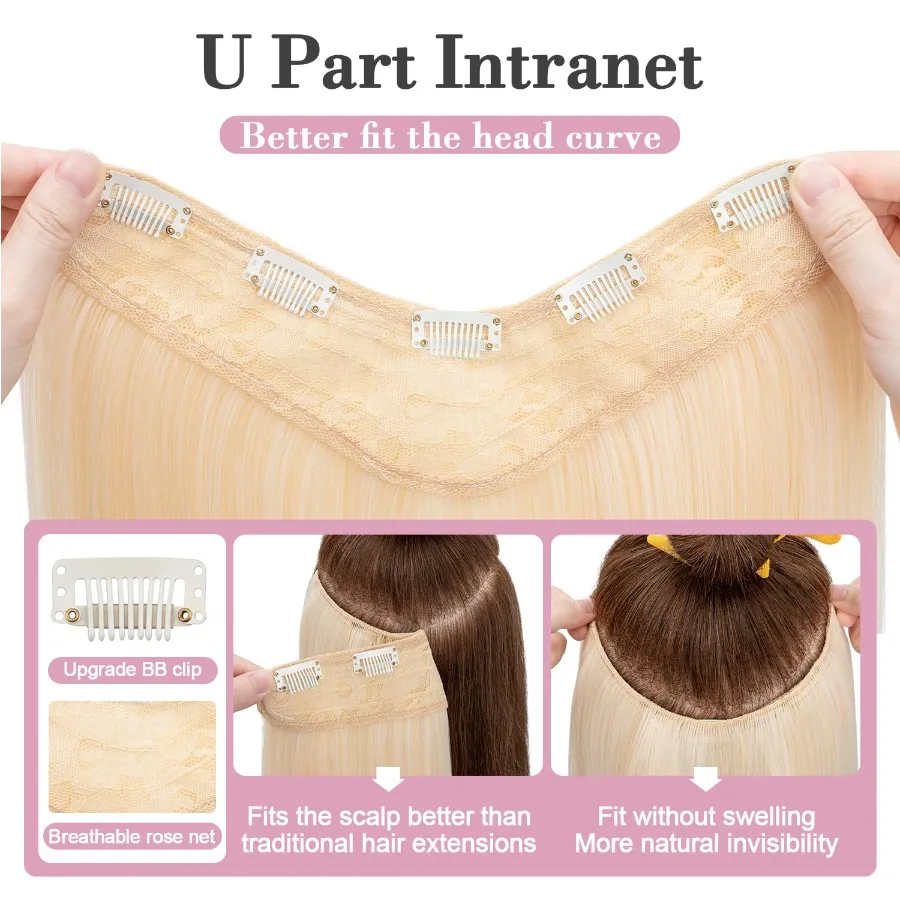 وصلات شعر قطعة واحدة على شكل US مع 5 مشابك للنساء 18 بوصة Balayage شقراء اصطناعية طويلة مستقيمة قطع شعر كاملة الرأس C #2