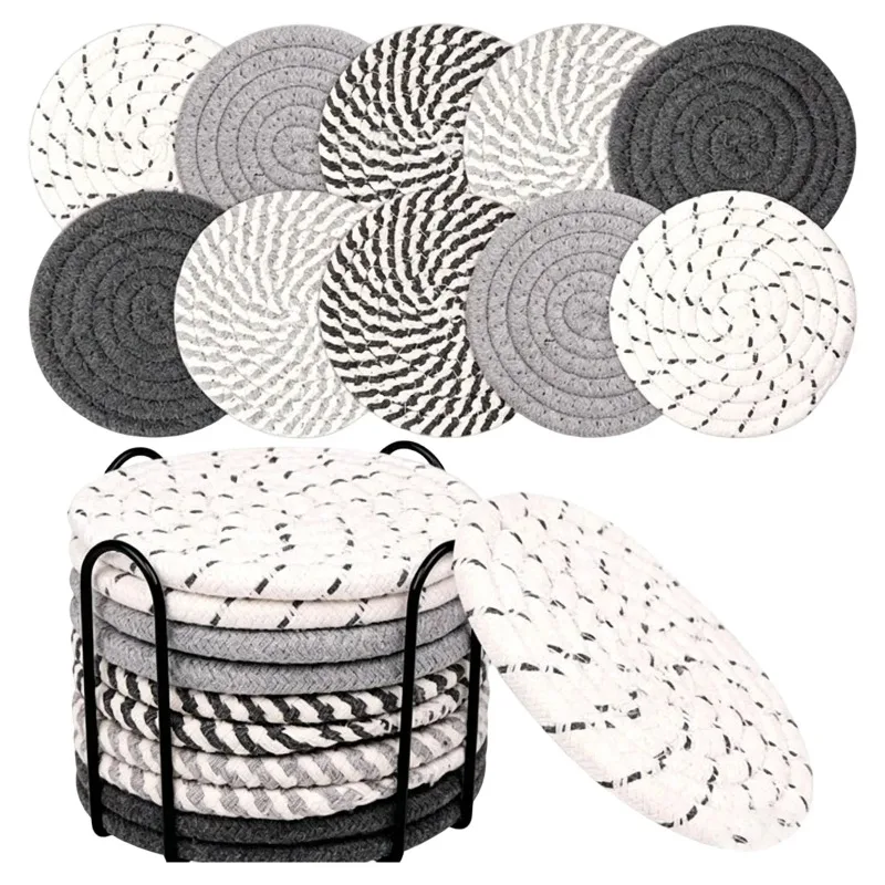Multi functional Nordic Ins round thick woven cotton rope placemat,heat-resistant insulation mat, anti slip dining table pot mat