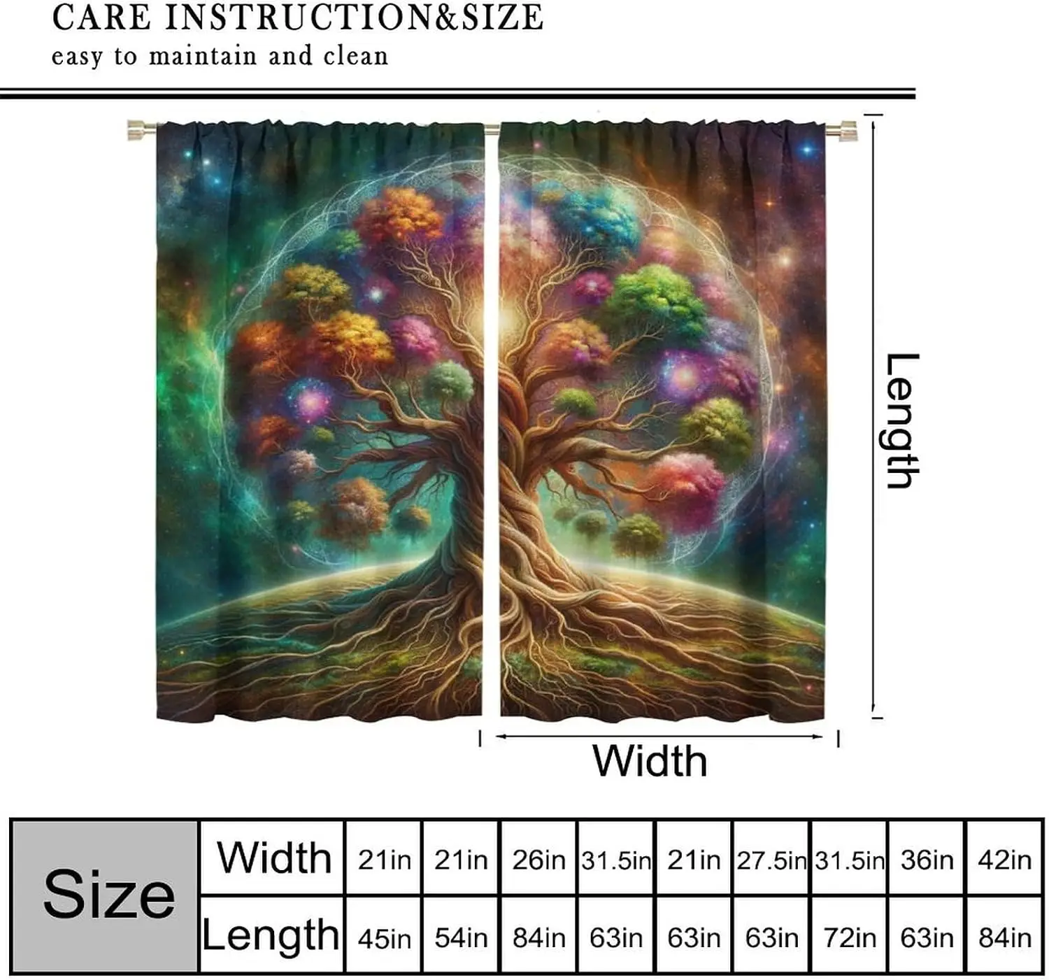 Cosmic Galaxy Tree of Life Curtain Pair 2pcs Boho Window Drapes Fantasy Nature Art Home Decor Curtains