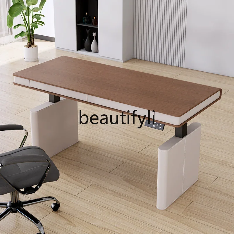 

Electric lift saddle leather computer table home desk smart e-sports table6239