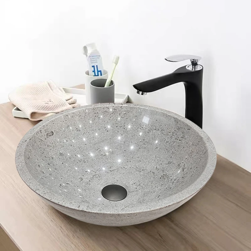 Starry sky gray marble overlord flower crystal wood grain art round basin countertop toilet basin washbasin bathroom sanitary