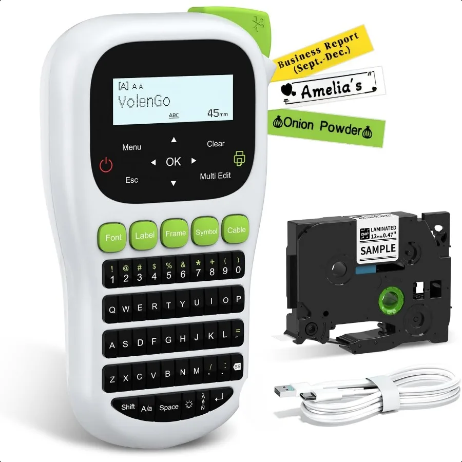 

H1100 Label Maker hine with Tapes 12mm Laminated Backlit Handheld Label Maker WaterproofLabels QWERTY Keyboard Multi Fonts Port