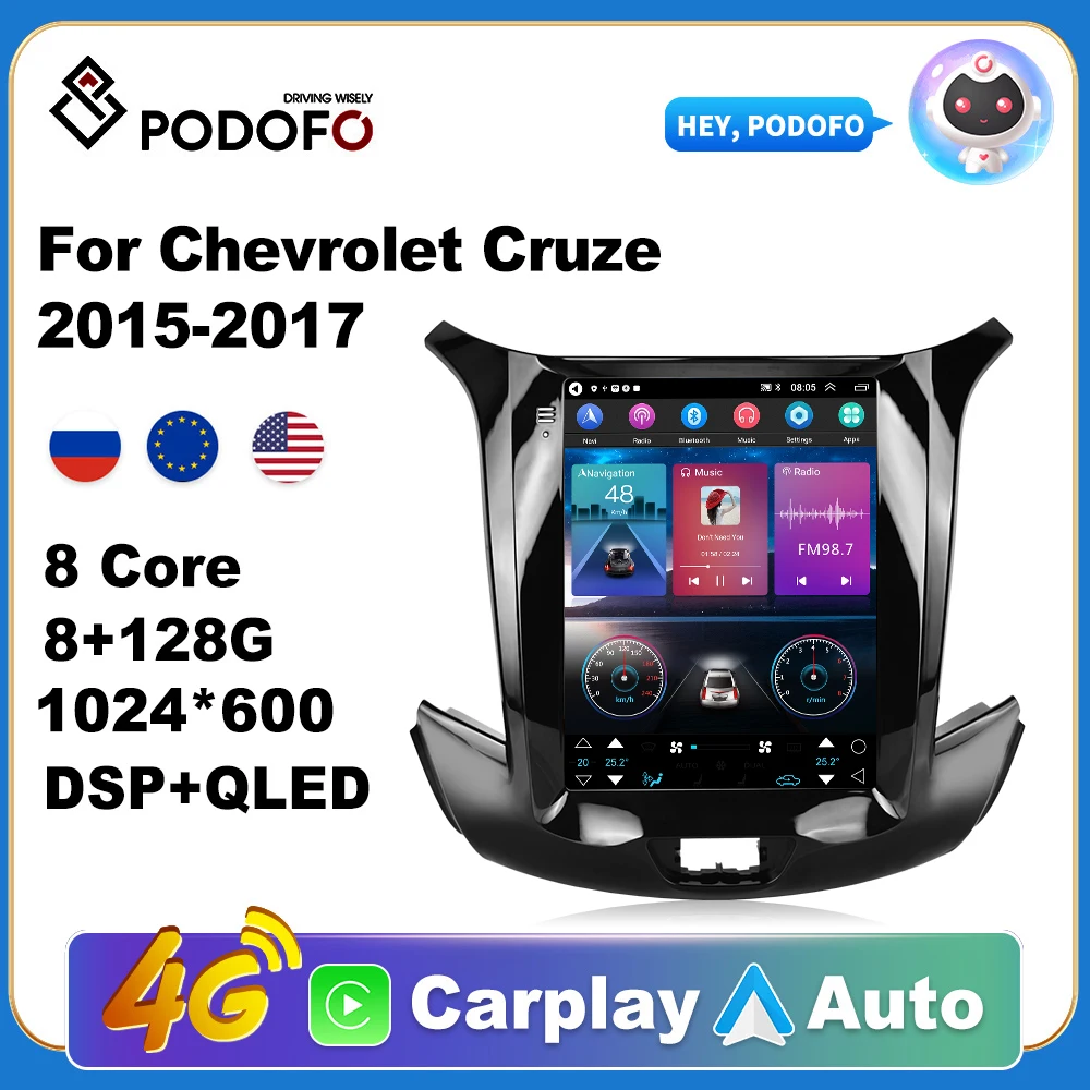 Podofo For  Chevrolet Cruze 2015-2017 Car Radio Multimedia Video Player Navigation GPS Android 11 No 2din 2 din dvd