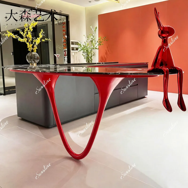 Italian design, island U-shaped table foot support frame, minimalist high-end home bar