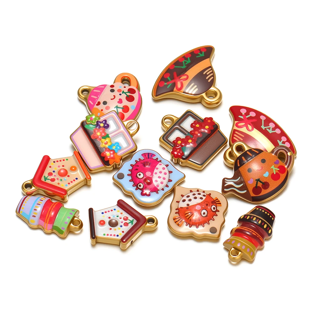 4 Stück Edelstahl-Emaille Niedliche Anhänger Kirschen-Charms DIY Kinder-Schmuck Halsketten-Zubehör Kindergeschenke Ohrring-Herstellung