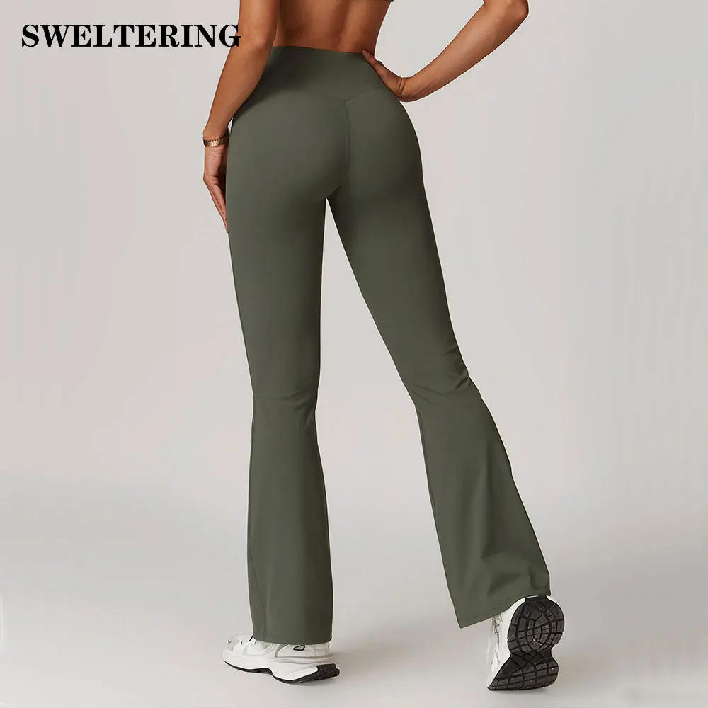 Fitness Bell-bottoms Women Sport Leggings High Waist Elastic Solid Yoga Leggings Gym Jogging Quick Dry Push Up Slim Pants Female