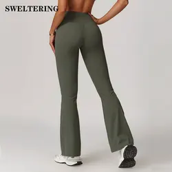 Fitness Bell-bottoms Women Sport Leggings High Waist Elastic Solid Yoga Leggings Gym Jogging Quick Dry Push Up Slim Pants Female