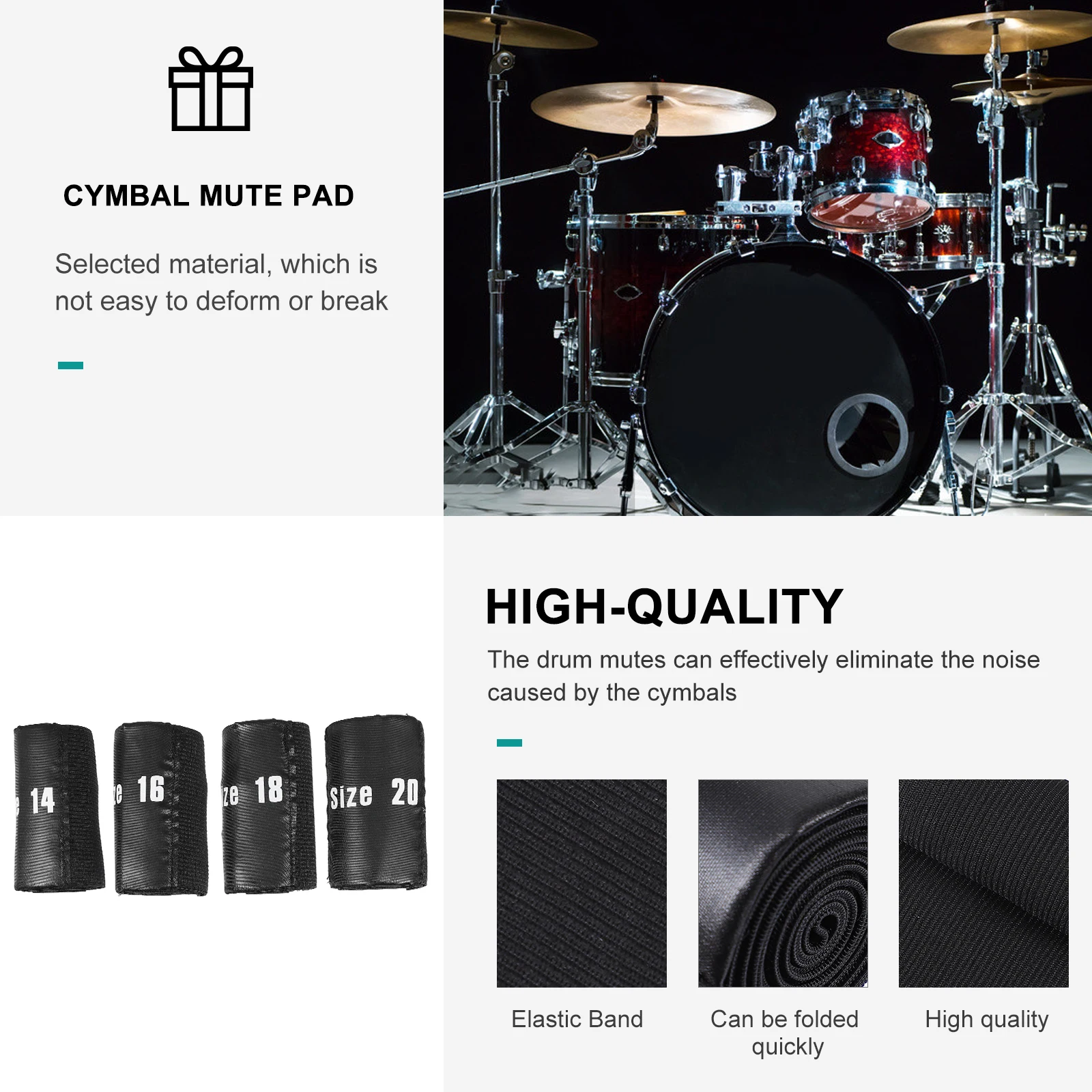 

4 Pcs Drum Sound Dampening Cymbal Silencers Pads Elastic Band Practice
