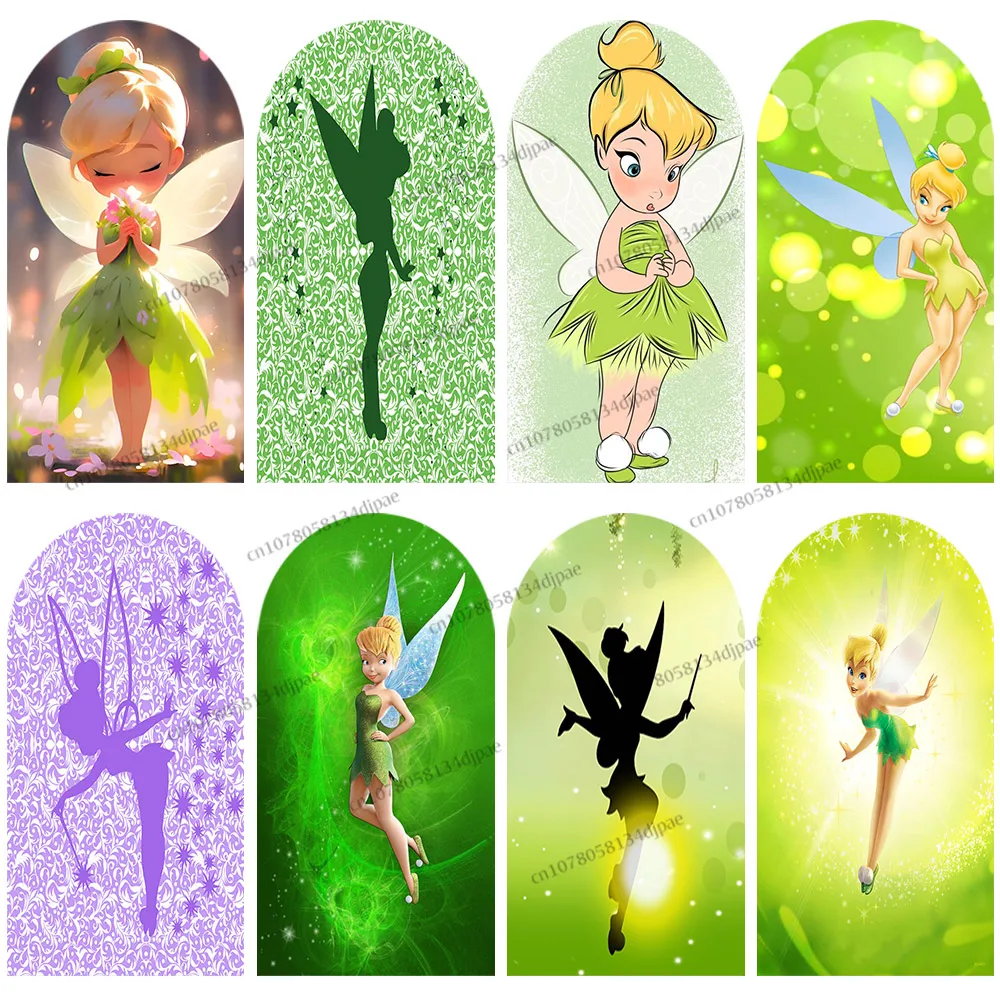 ティンカーベルアーチ背景カバープリンセス女の赤ちゃん-1-歳の誕生日パーティー背景装飾森の妖精写真スタジオバナー