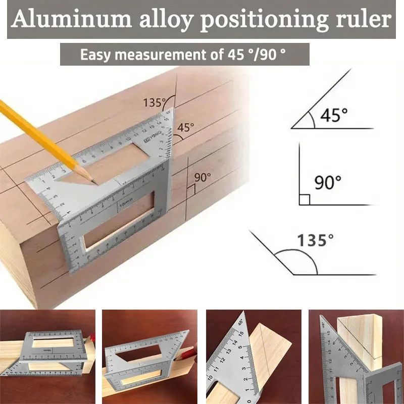 

1pc Professional Aluminum Alloy Angled Ruler 45° 90° Multi-Angle Gauge Measuring Tools For Woodworking Scribing & Marking Tool