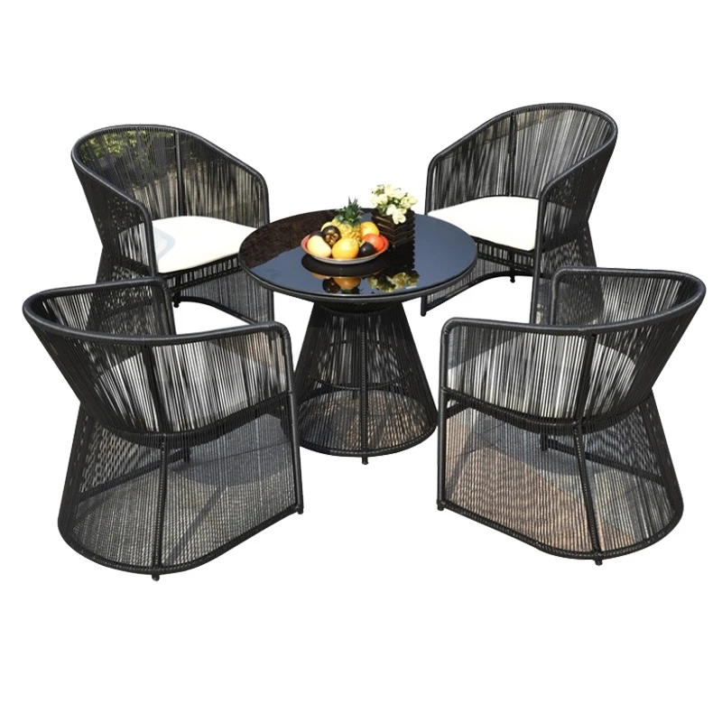 Outdoor rattan table and chair combination outdoor balcony outdoor villa terrace courtyard three-piece set of five-piece leisure