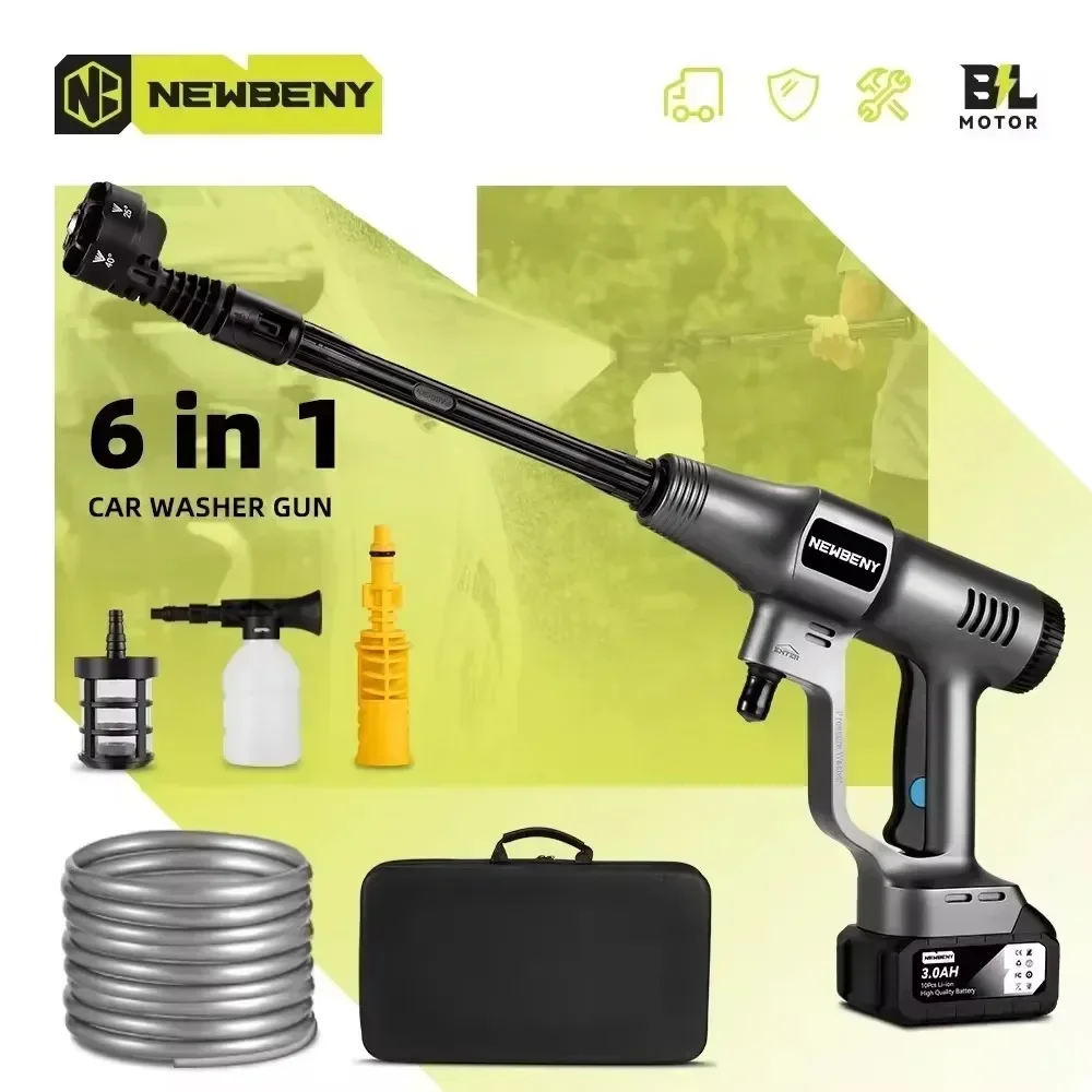 NEWBENY 200Bar  6 IN 1 Brushless Electric High Pressure Washer Cordless Car Cleaning Spray Gun Tools For Makita 18V Battery