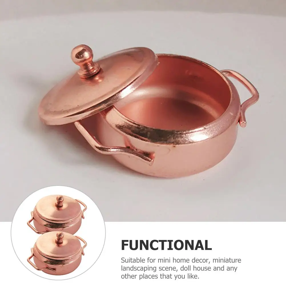 2 Pcs Miniature Stew Pot Realistic Copper Hot Retro Soup Accessories House Kitchen Pots Children Simulation Decorative