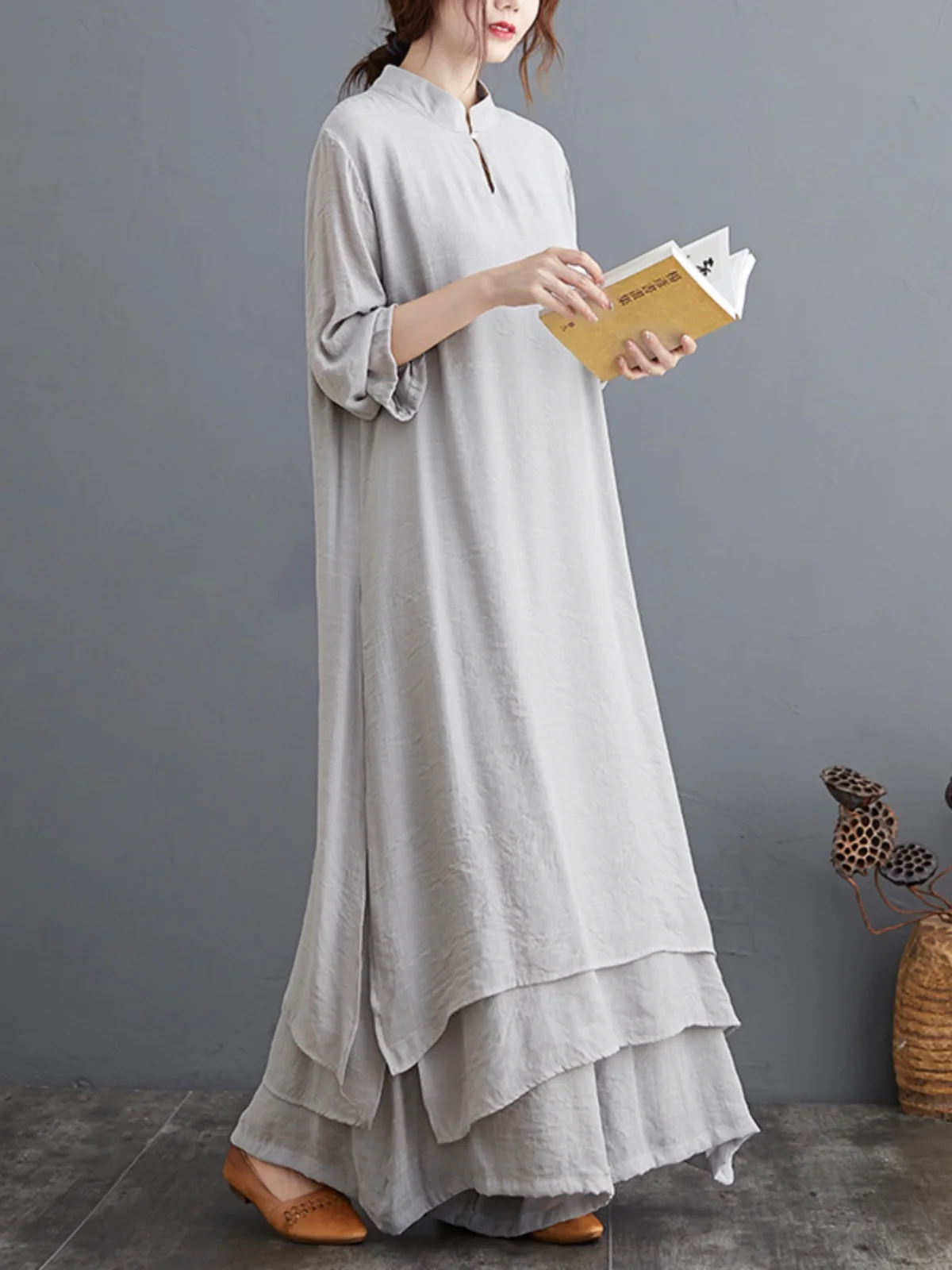 Set Hanfu Tahun Naga Wanita Musim Semi 2025 Baru Asli Cina Model Sle Panjang Sedang Pakaian Yoga Upacara Minum Teh Tari Zen Set Dua Potong
