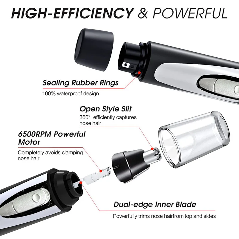 360 Bevel Blade Stainless Steel Blade Waterproof Men Women Eyebrow Facial Battery Electric Nose Ear Hair Trimmer Remover Clipper