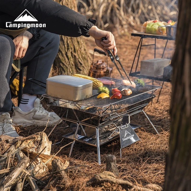 

CAMPINGMOON MT-3 Большая складная портативная походная печь-барбекю из нержавеющей стали с решеткой
