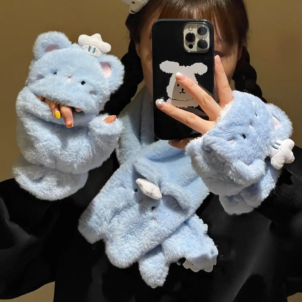 Women Winter Faux Fur Flip Cover Mittens Soft Warm Half Finger Gloves Cute Plush Furry Fingerless Gloves Winter Warm 2026 New