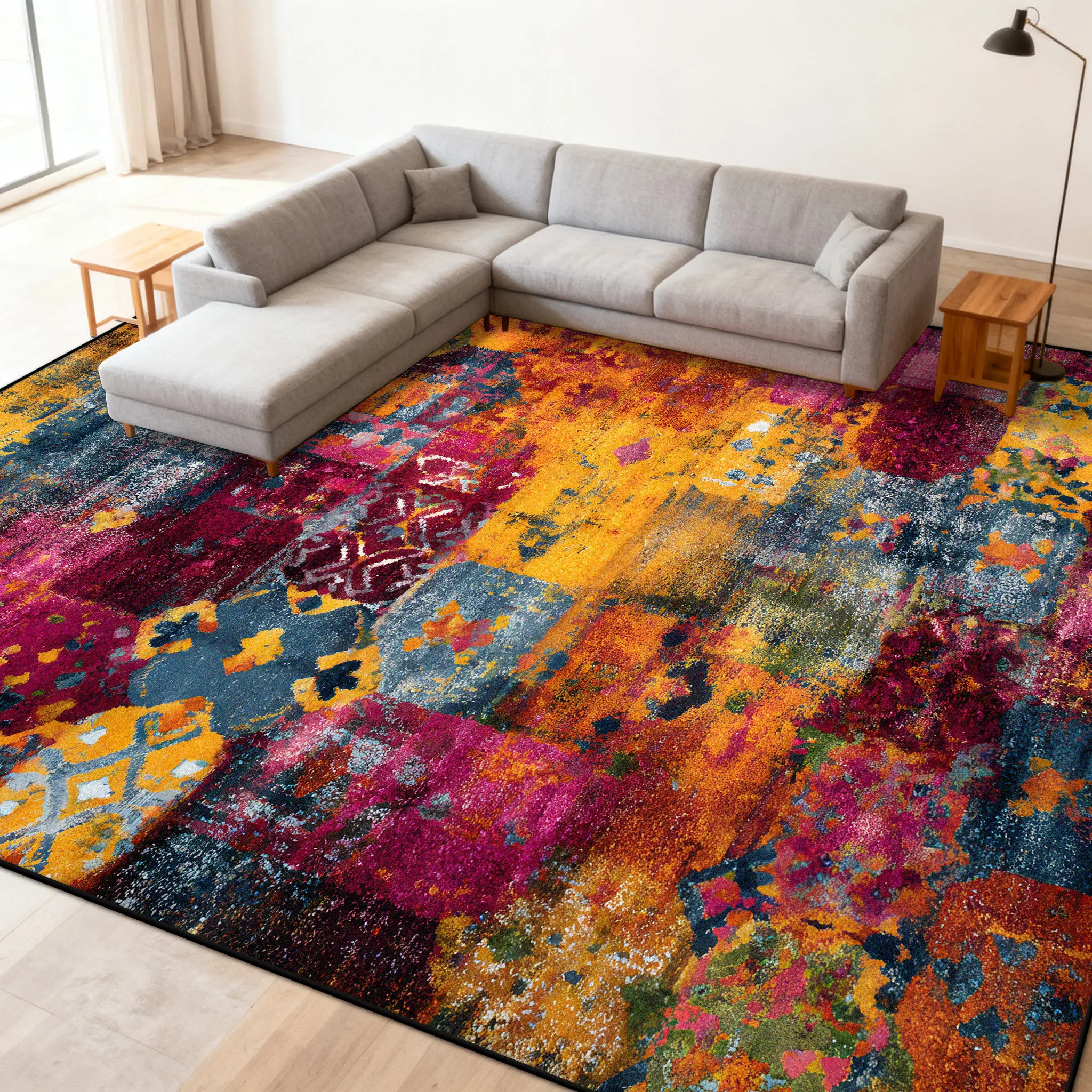 Mehrfarbiger abstrakter Teppich für Wohnzimmer, Sofa, leicht zu reinigende Teppiche, rutschfeste Schlafzimmerdekoration, Garderobe, Bodenmatte, anpassbar